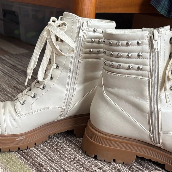 Nine West Cream Combat Boots with Studded Detail - Picture 3 of 6